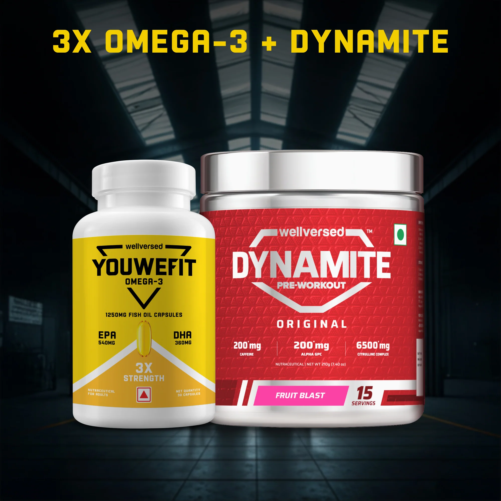 Dynamite Pre-workout (15 Servings, Fruit Blast) + YouWeFit Triple Strength Fish Oil (30 Capsules) - Image 6