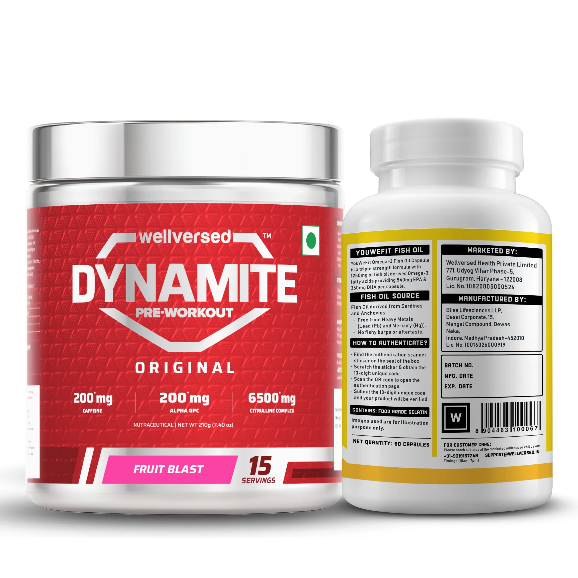 Dynamite Pre-workout (15 Servings, Fruit Blast) + YouWeFit Triple Strength Fish Oil (60 Capsules) - Image 3
