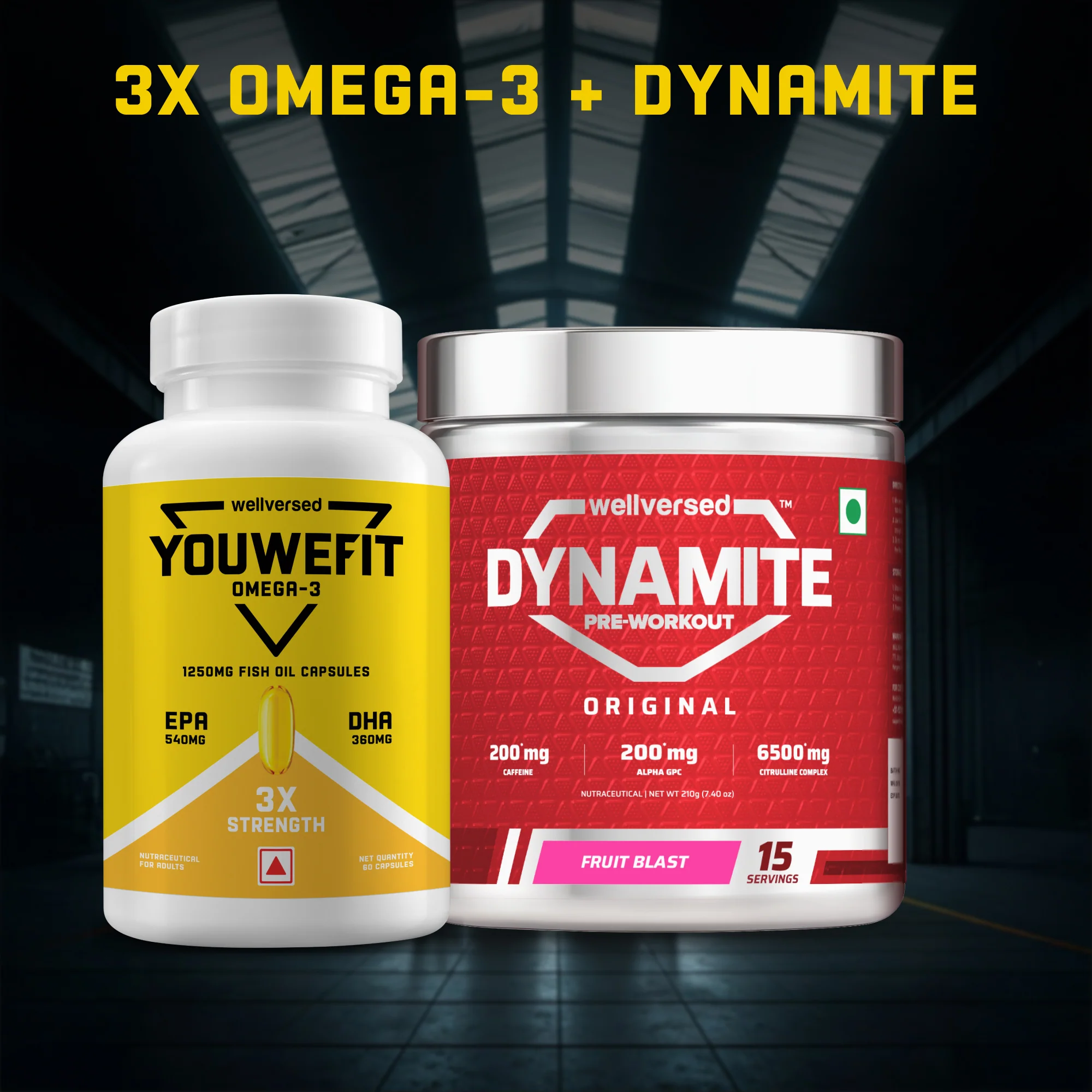 Dynamite Pre-workout (15 Servings, Fruit Blast) + YouWeFit Triple Strength Fish Oil (60 Capsules) - Image 6