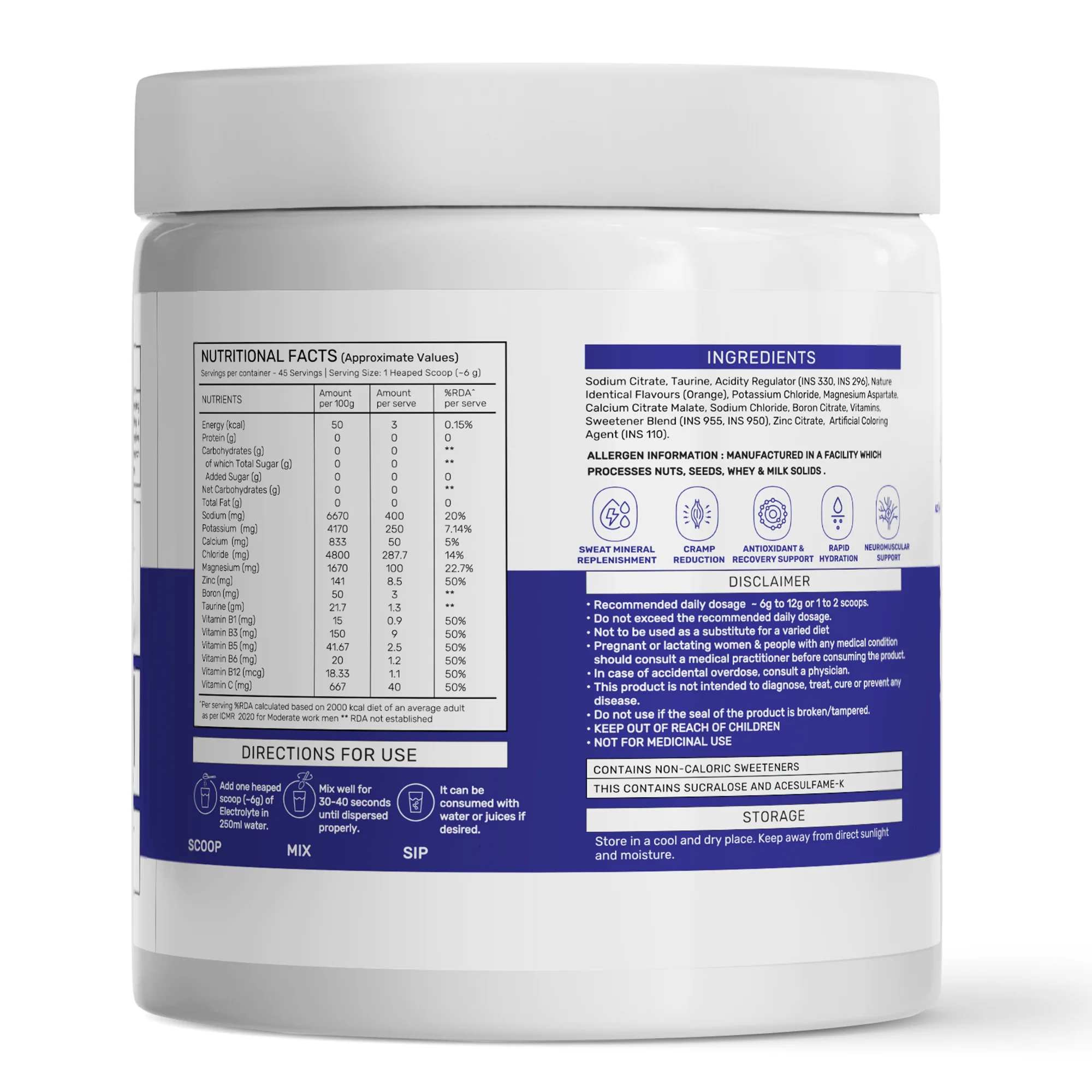 OSMO - Electrolyte Hydration Blend (Advanced Salts + Taurine & Vitamins) | Valencia Orange Flavour (270g, 45 servings) - Image 3