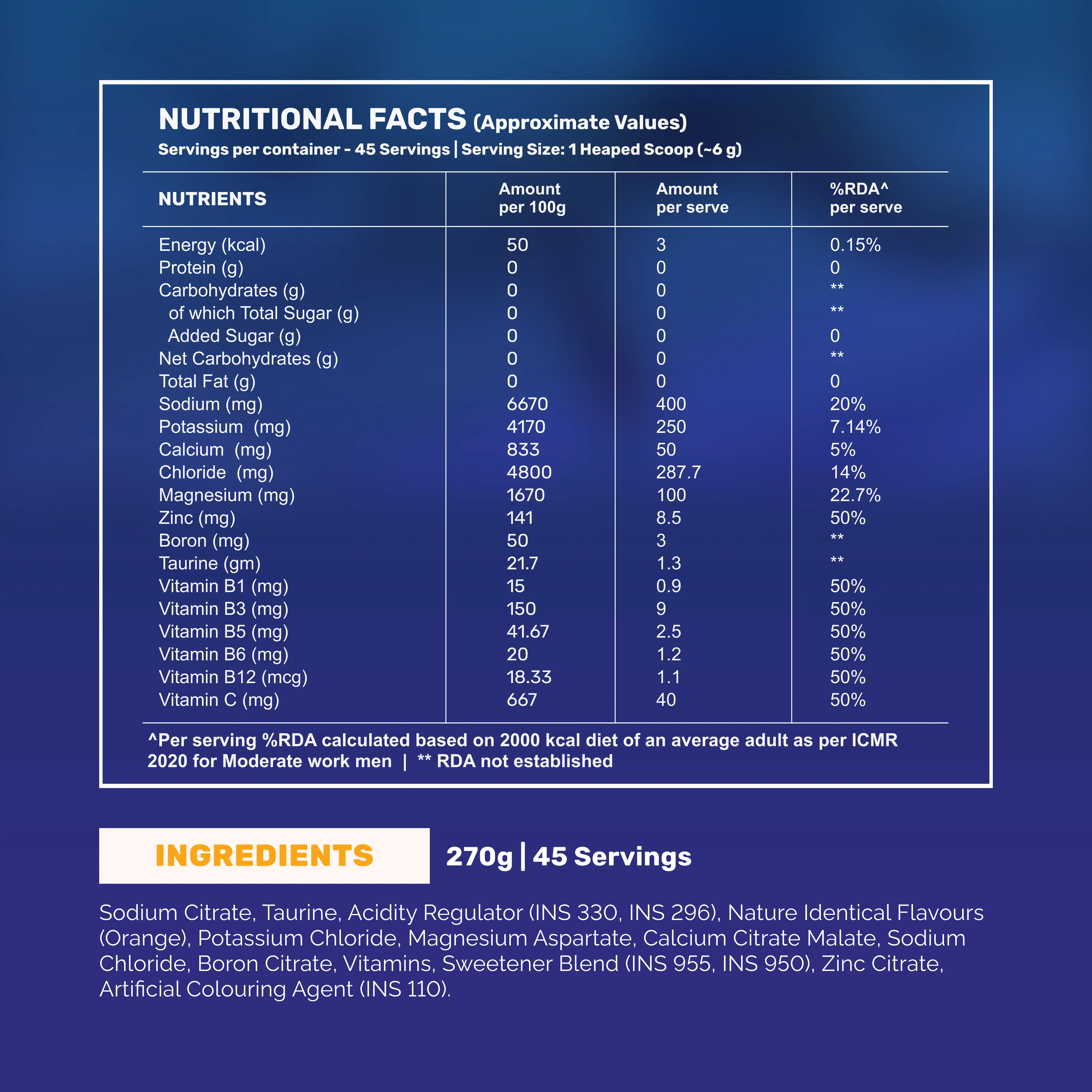 OSMO - Electrolyte Hydration Blend (Advanced Salts + Taurine & Vitamins) | Valencia Orange Flavour (270g, 45 servings) - Image 6