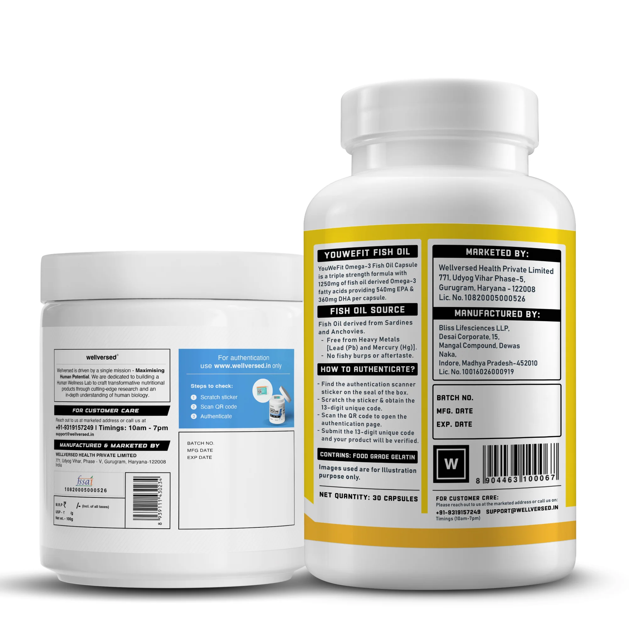 YouWeFit Omega-3 Fish Oil (30 Capsules), 1250mg + Wellcore Creatine Monohydrate (100gm, 33 Servings) - Image 3