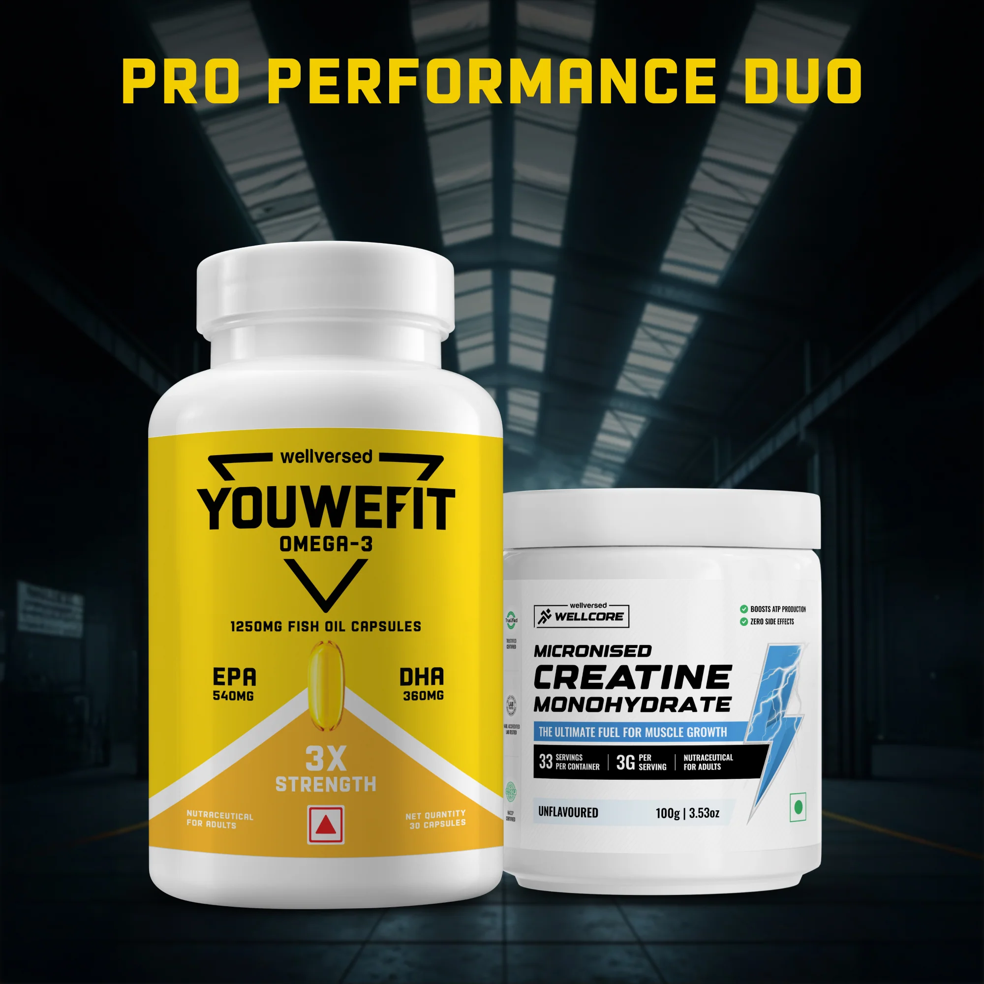 YouWeFit Omega-3 Fish Oil (30 Capsules), 1250mg + Wellcore Creatine Monohydrate (100gm, 33 Servings) - Image 6