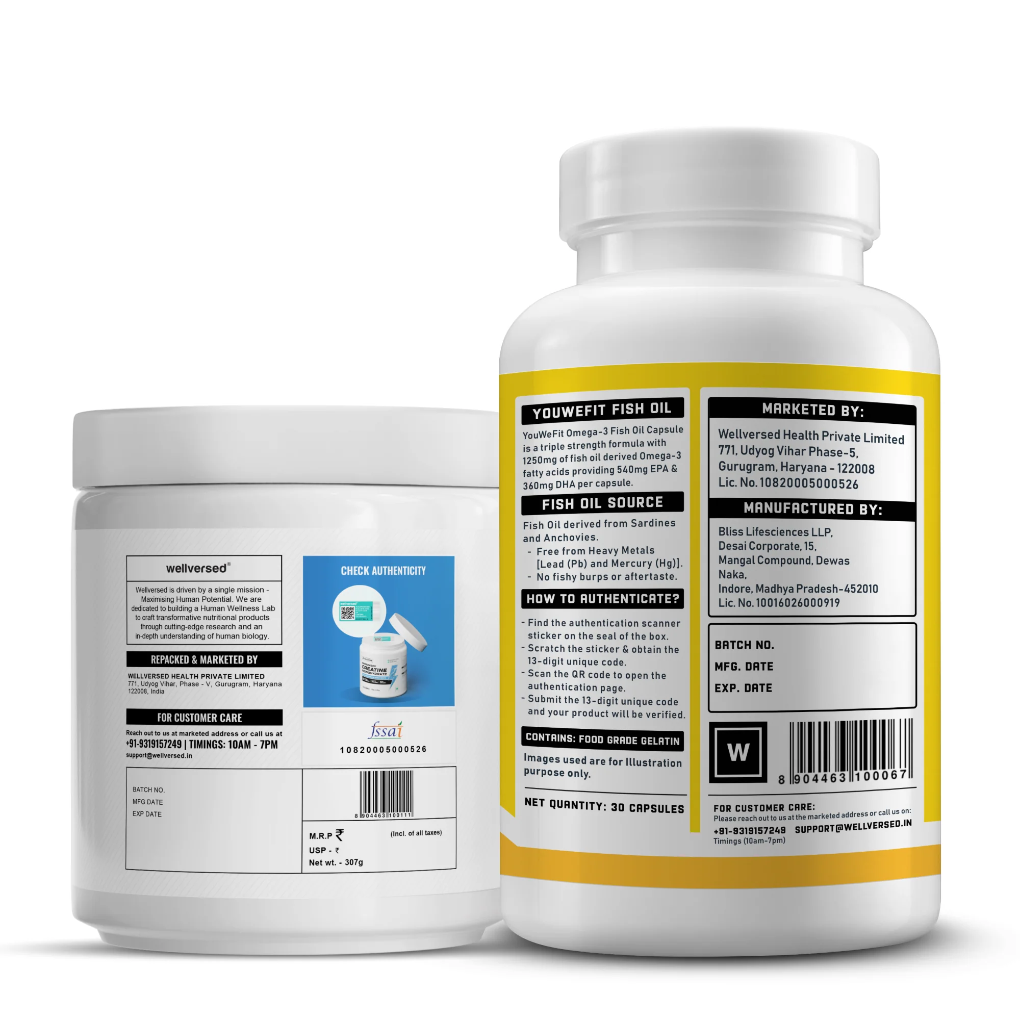 Wellcore Creatine Monohydrate (Fruit Fusion, 83 Servings) + YouWeFit Omega-3 Triple Strength Fish Oil (1250mg, 30 Capsules) - Image 3