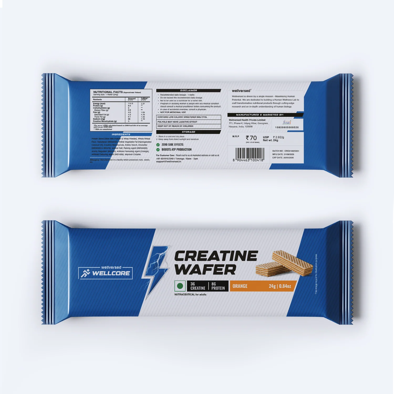Wellcore - Creatine Wafer Bar | Orange Flavour (Pack of 10) - Image 6