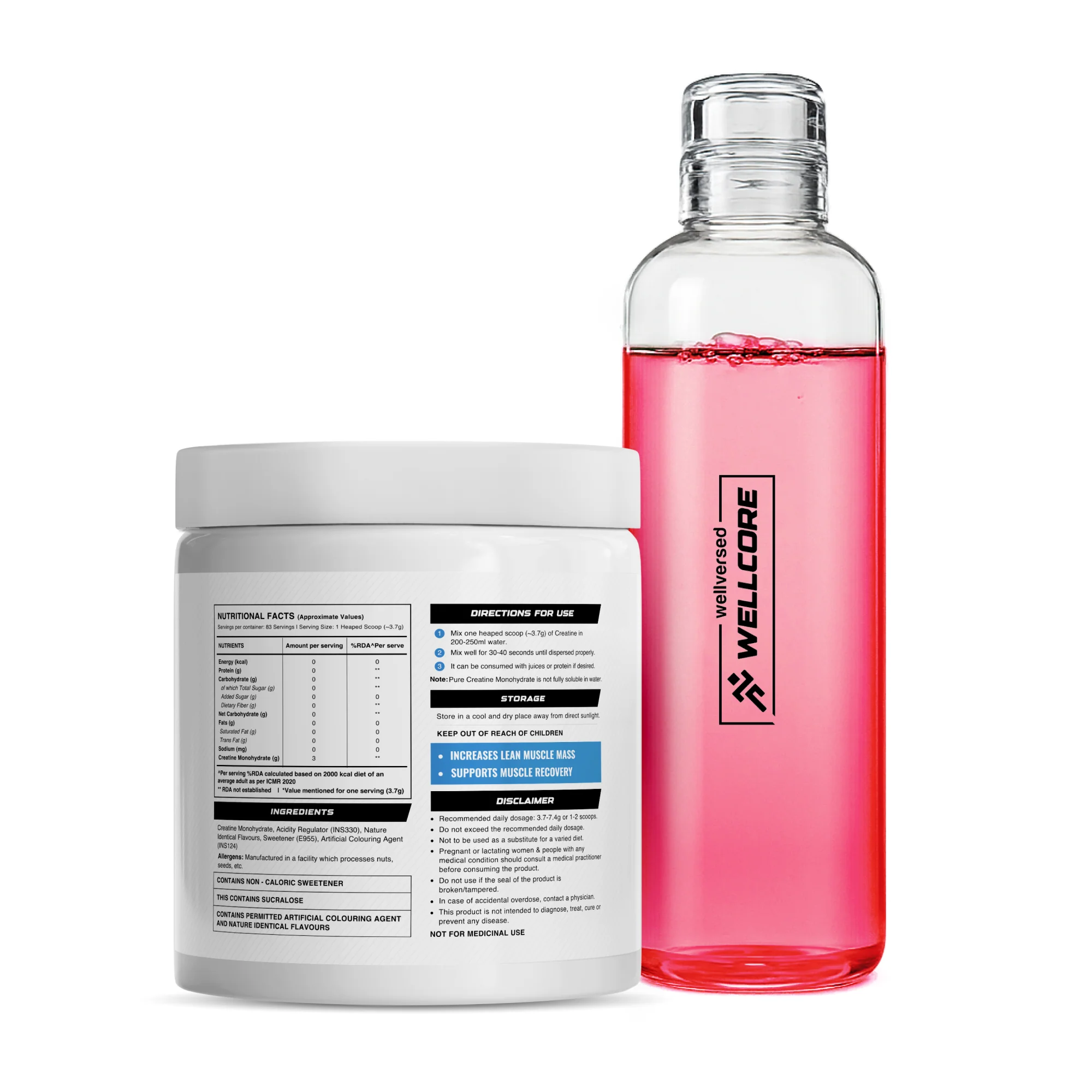 Wellcore - Micronised Creatine Monohydrate (83 Servings, Fruit Fusion) + Premium Glass Bottle - Image 3