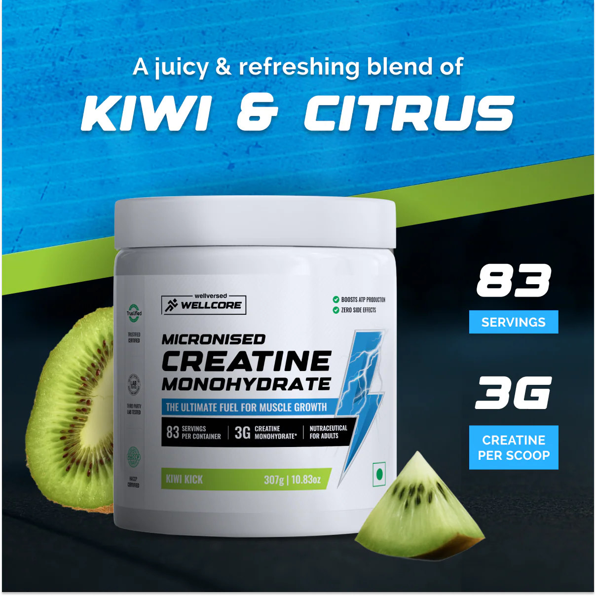 Wellcore - Pure Micronised Creatine Monohydrate | Kiwi Kick (307g, 83 servings) - Image 6
