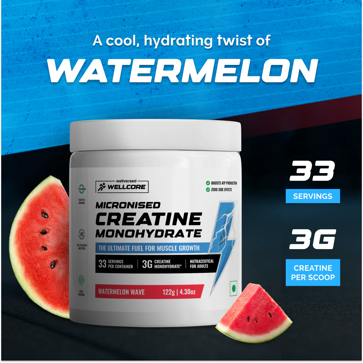 Wellcore - Pure Micronised Creatine Monohydrate | Watermelon Wave (122g, 33 servings) - Image 6